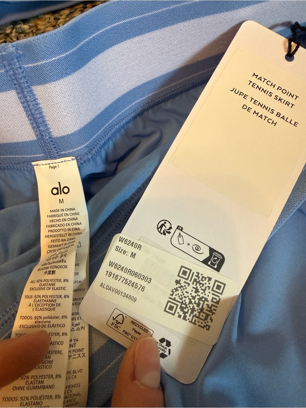 NWT ALO YOGA Crystal Clear Blue Set: Match Point Tennis Skirt and Splendor Bra - Picture 2 of 9